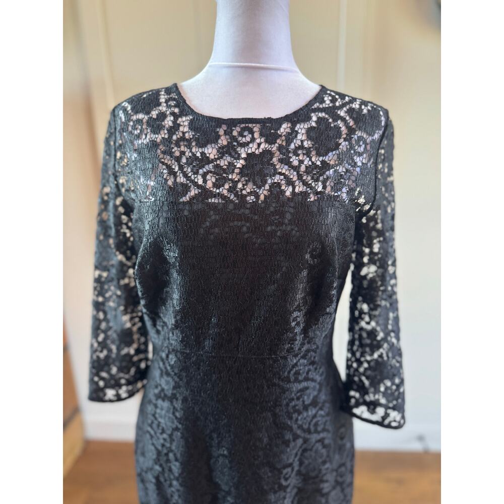 Kay Unger New York Black Sheer Lace Formal Dress 10 Large Like New Cocktail - Picture 5 of 12